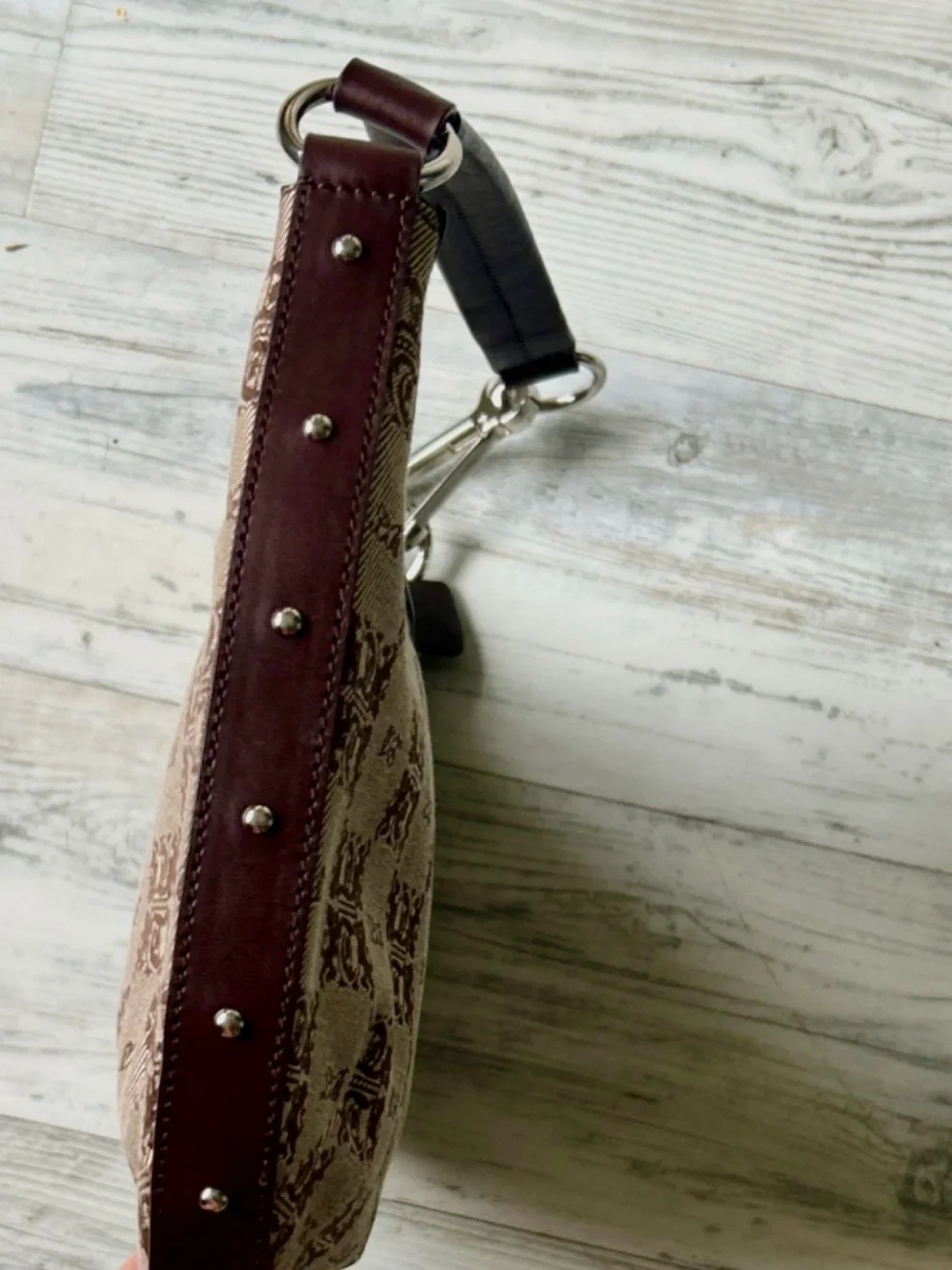 Y2K Brown Monogram Canvas & Brown Leather Shoulder Bag Leonello Borghi
